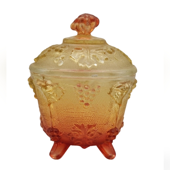 Jeannette Other - Collectible 1970's Jeannette Red Ombrea Amber Glass Footed Candy Dish with Lid